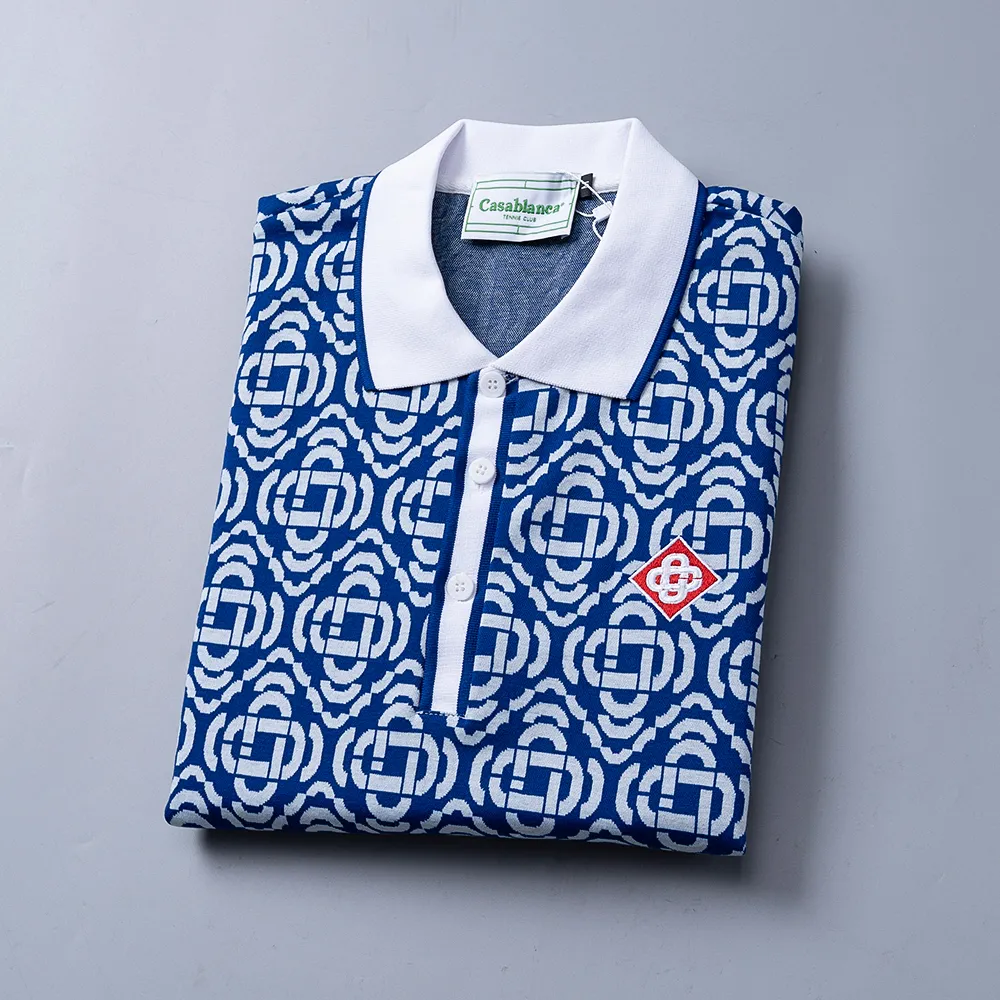 30161# 2026 spring and summer official website New Arrival lapel T-shirt, knitted jacquard fabric is handsome, the fabric is comfortable, the workmanship is rigorous, and the stitching is neat. Good upper body effect·Sizes M-3XL Blue
